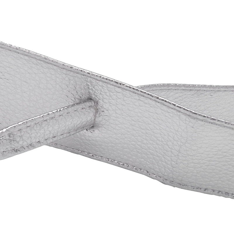 Ayliss Women Soft Leather Obi Belt Self Tie Wrap Cinch Belt,Silver - Image 5